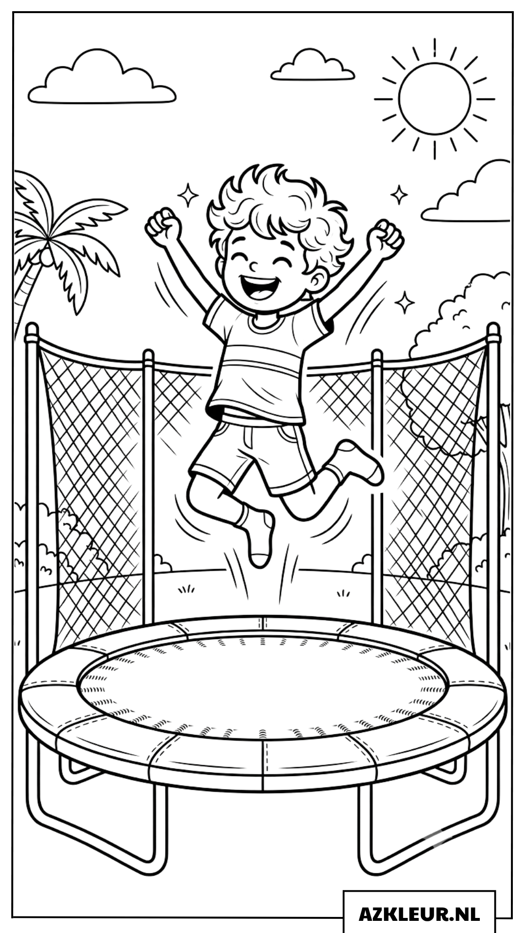 Kleurplaat van een kind op een trampoline