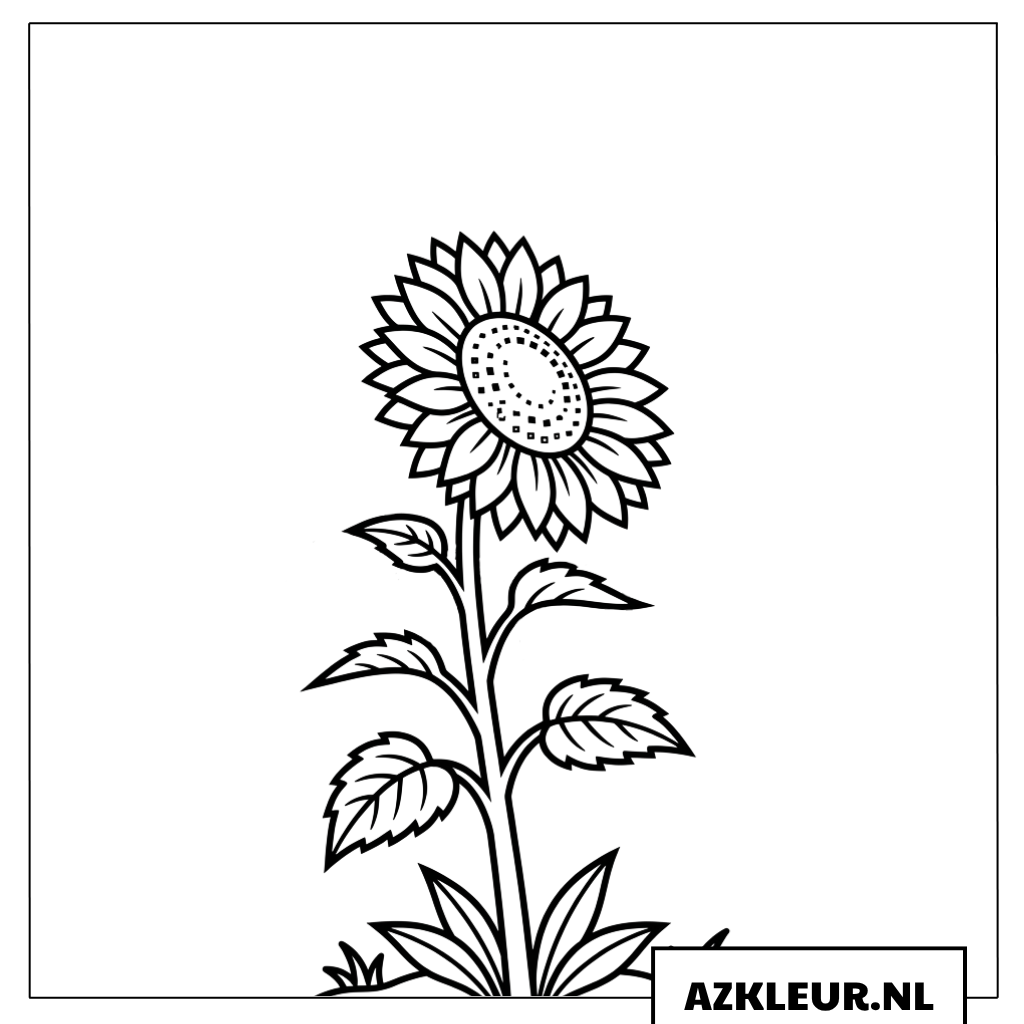 Kleurplaat van een losse zonnebloem