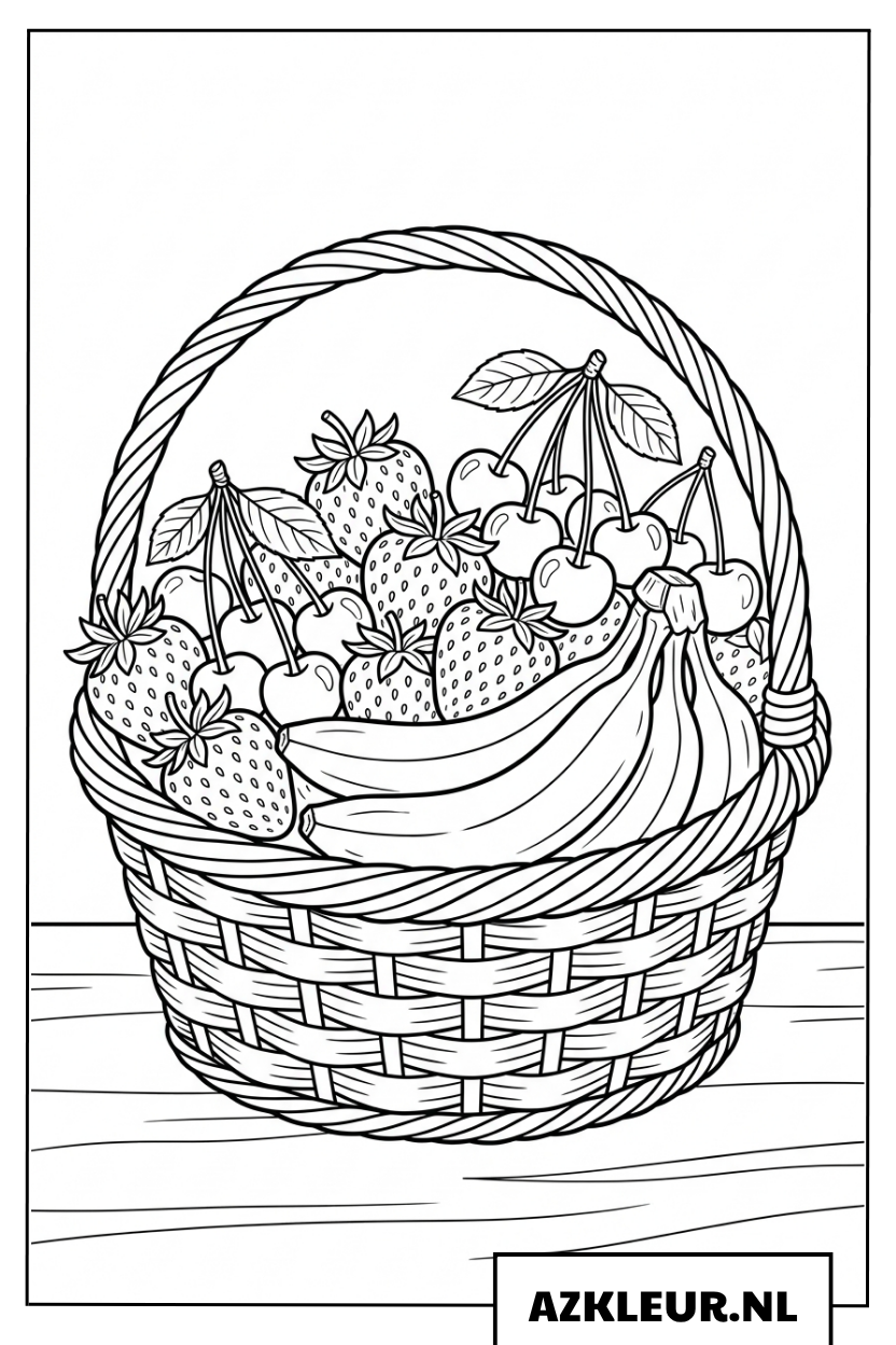 Kleurplaat van een mand met zomerfruit