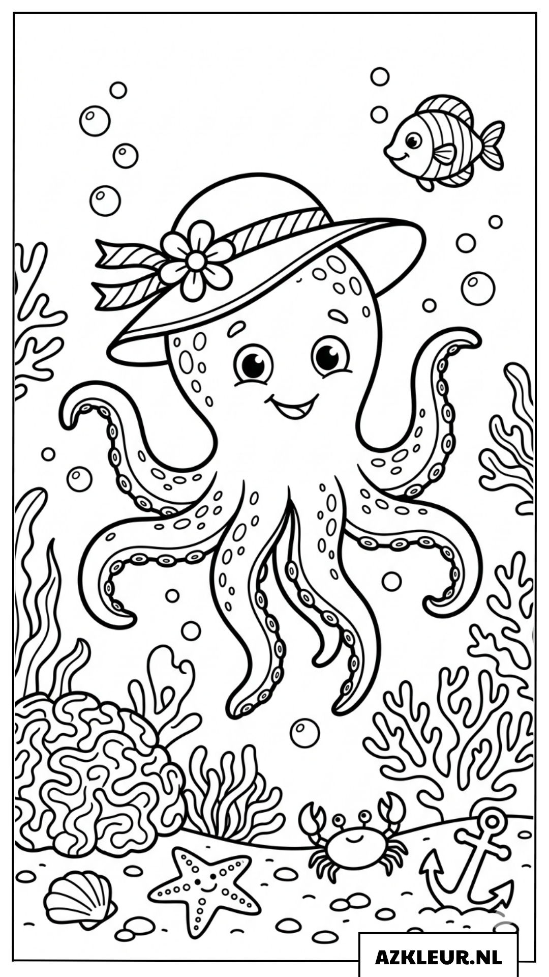 Kleurplaat van een octopus met een hoed