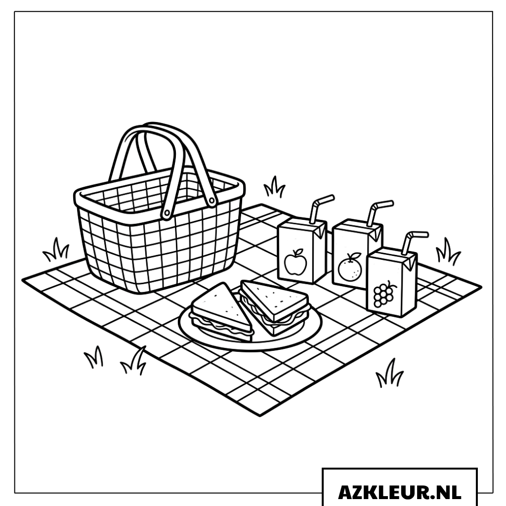 Kleurplaat van een picknickmand