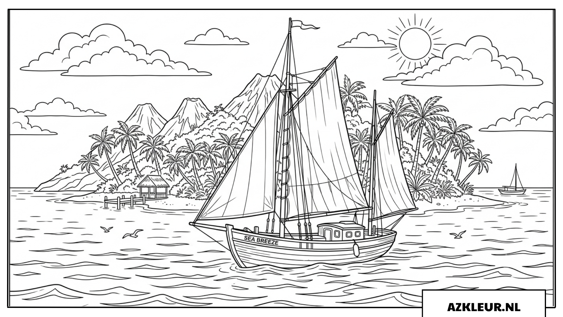 Kleurplaat van een zeilboot op zee