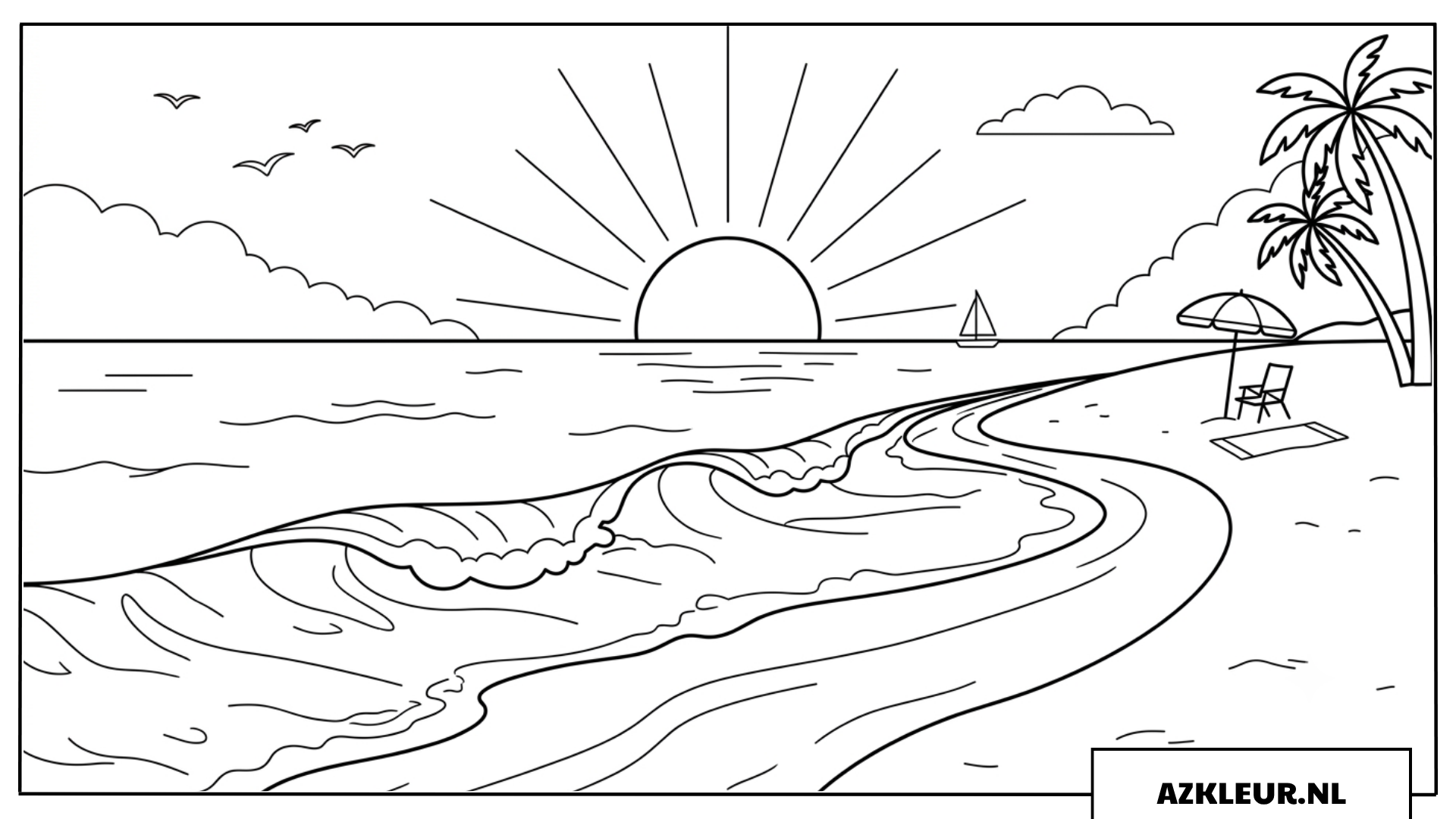 Kleurplaat van een zonsondergang op zee