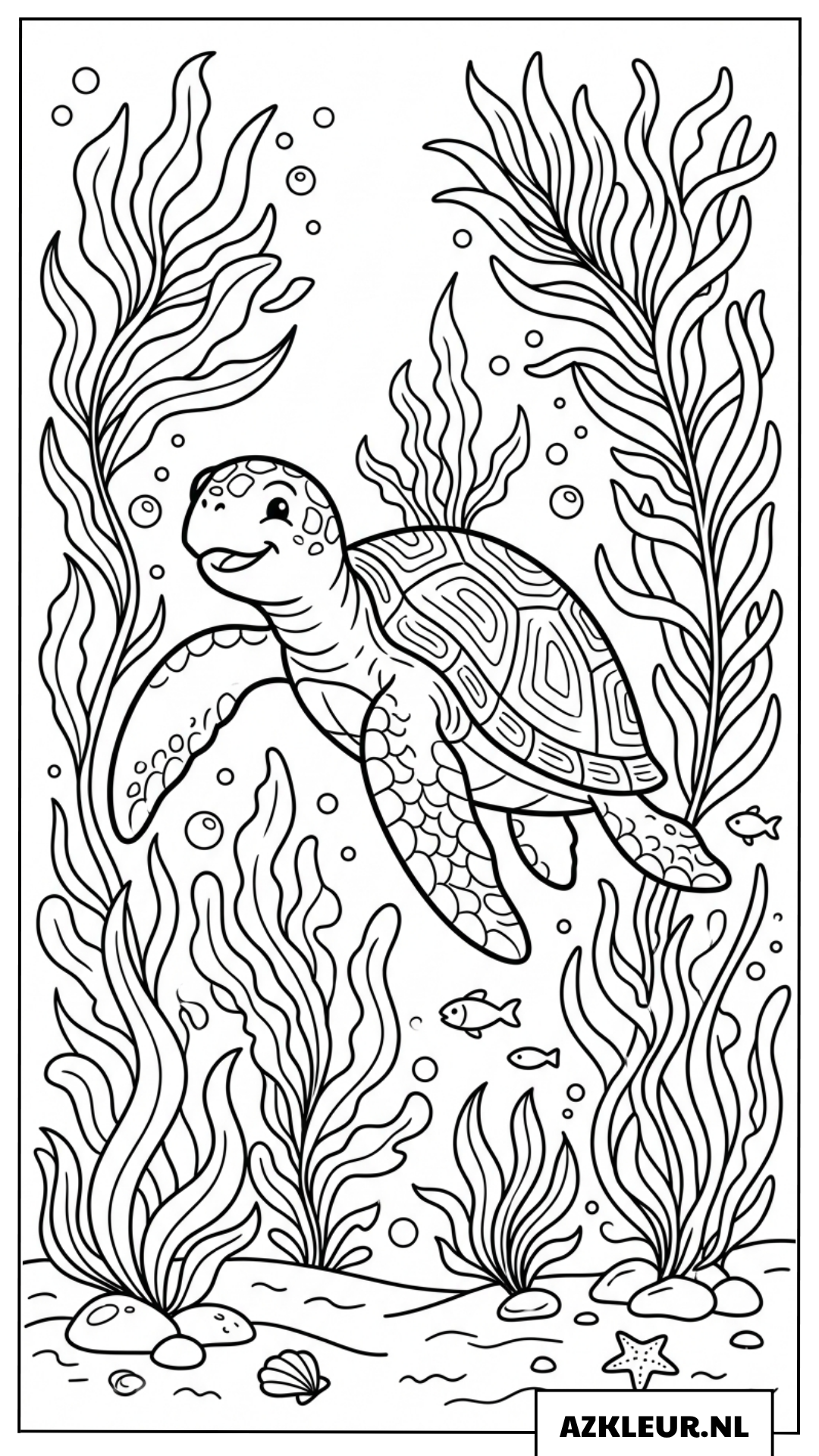 Kleurplaat van een zwemmende zeeschildpad